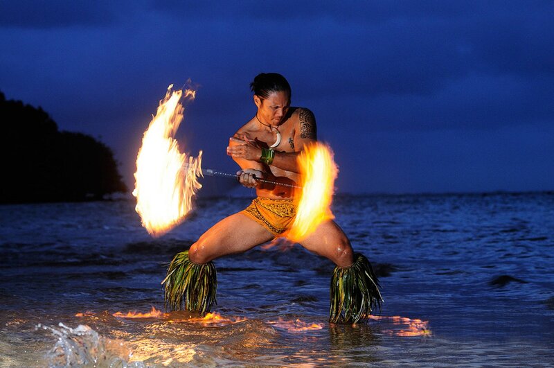 Man Performing Fire Dance — Blue