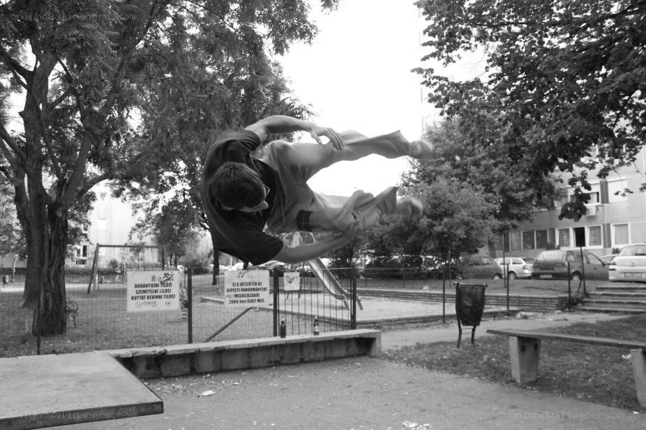 Man performing parkour jump