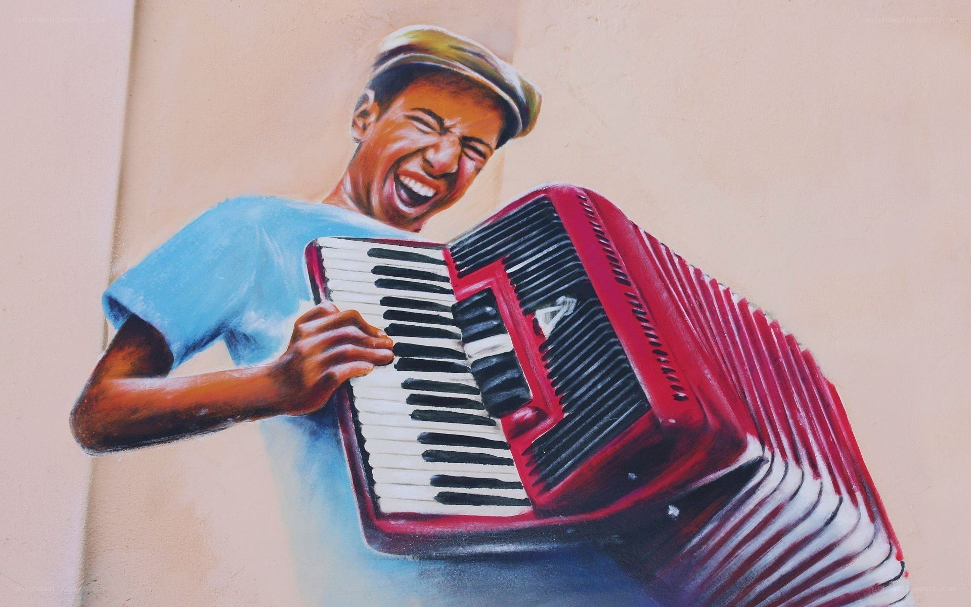 man playing accordion mural