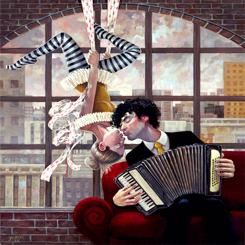 Man Playing Accordion — Red