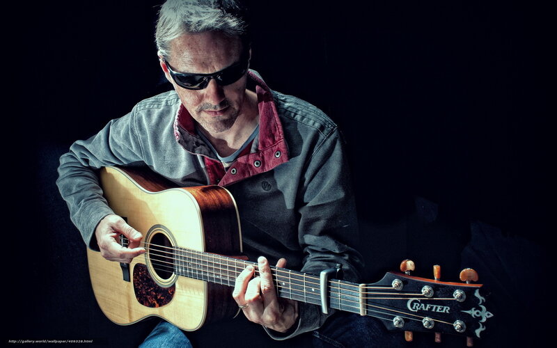 Man Playing Acoustic Guitar — Black, Dramatic, Photograph