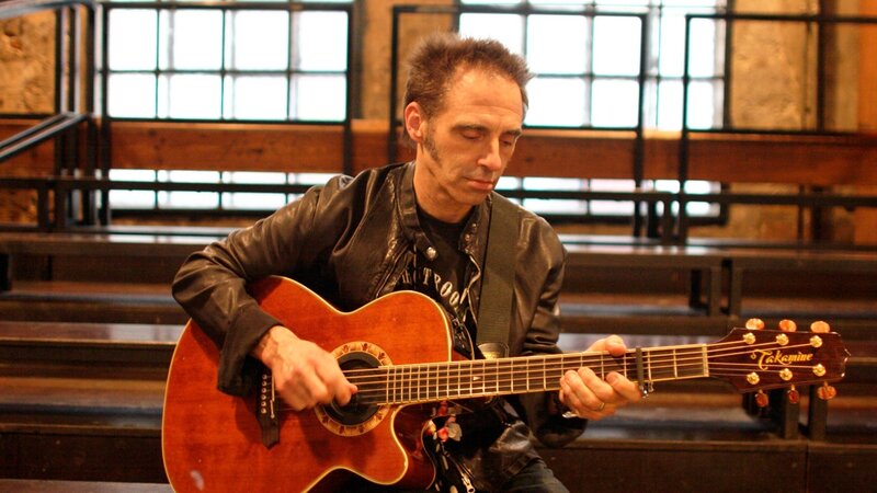 Man Playing Acoustic Guitar — Brown, Focused, Photograph