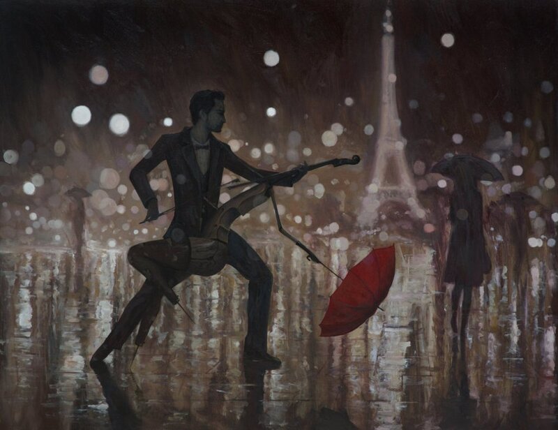Man Playing Cello — Brown, Dramatic, Night