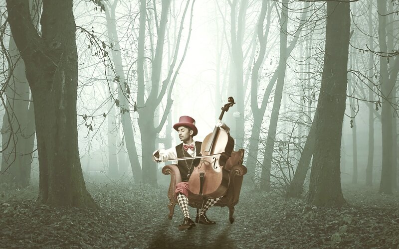Man Playing Cello — Brown, Mysterious