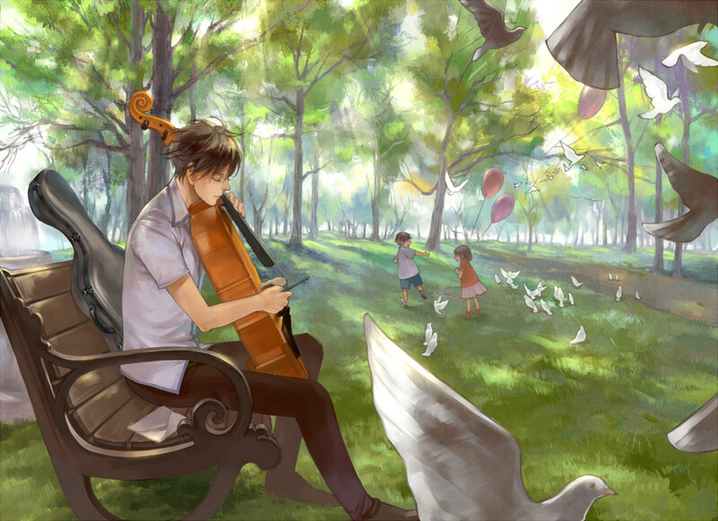 Man Playing Cello — Green
