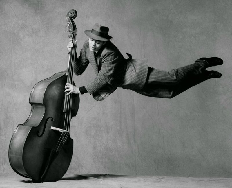 Man Playing Double Bass — Black, Dramatic