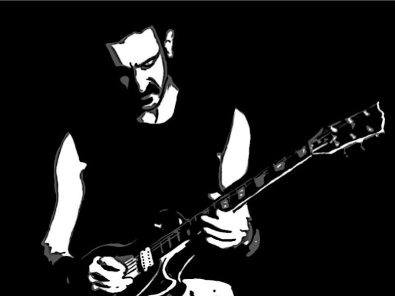 Man Playing Electric Guitar — Black, Dramatic, Illustration