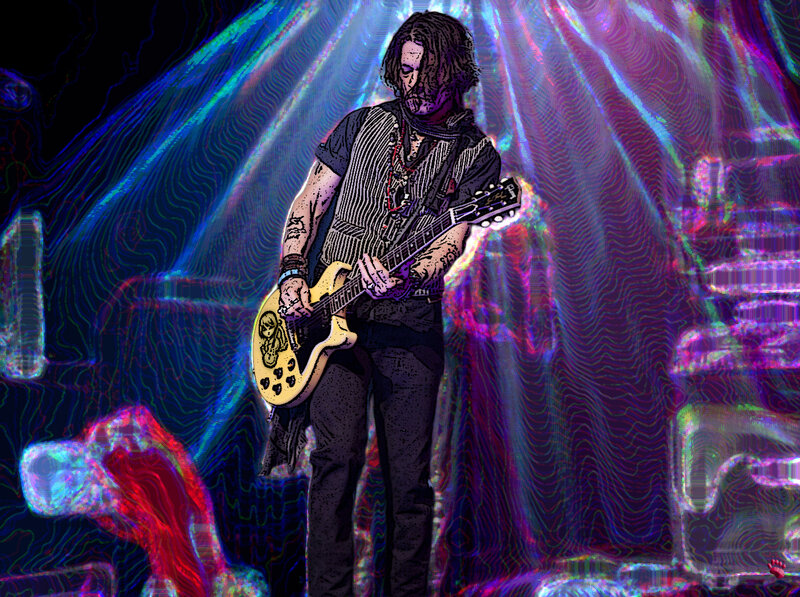Man Playing Electric Guitar — Blue, Dramatic