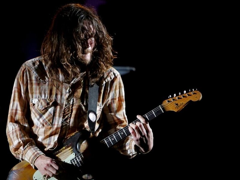 Man Playing Electric Guitar — Brown, Focused, Night