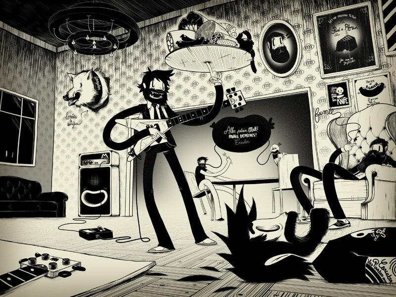 Man Playing Guitar — Black, Chaotic, Comic