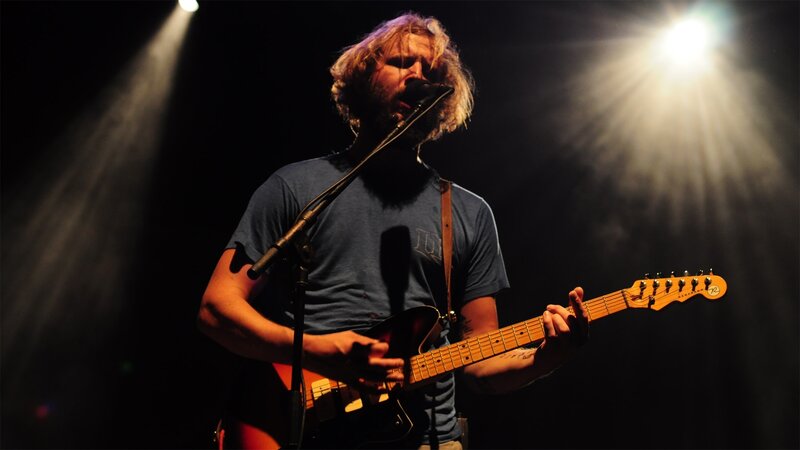 Man Playing Guitar — Black, Dramatic, Night, Photograph, Microphone, Spotlight