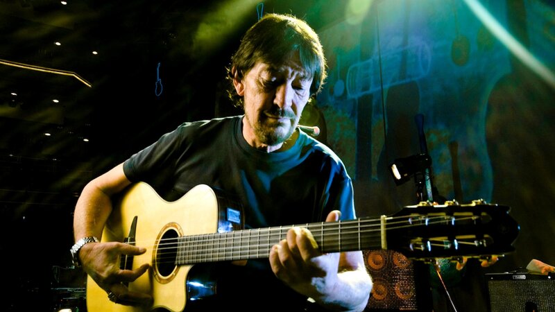 Man Playing Guitar — Black, Dramatic, Night, Photograph, Stage Lights