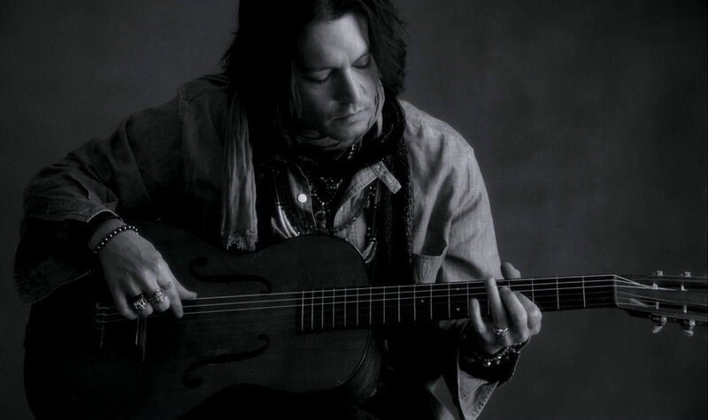 Man Playing Guitar — Black, Dramatic, Photograph, Scarf