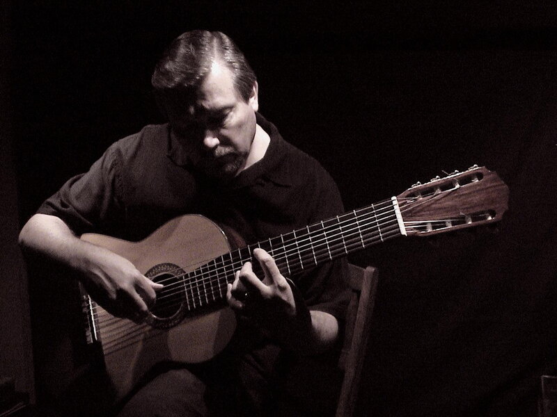 Man Playing Guitar — Black, Focused, Night