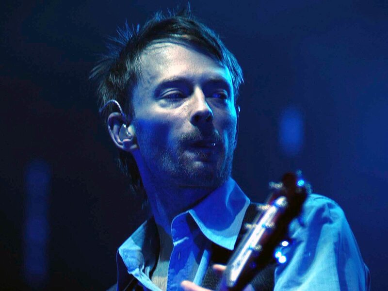 Man Playing Guitar — Blue, Dramatic, Night, Photograph, Earpiece