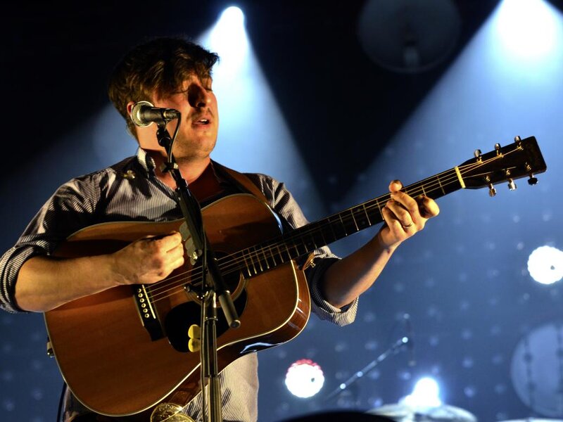 Man Playing Guitar — Blue, Dramatic, Night, Photograph, Microphone