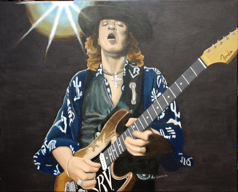 Man Playing Guitar — Blue, Dramatic, Painting