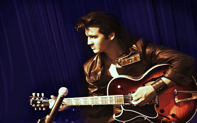 Man Playing Guitar — Blue, Dramatic, Photograph, Microphone
