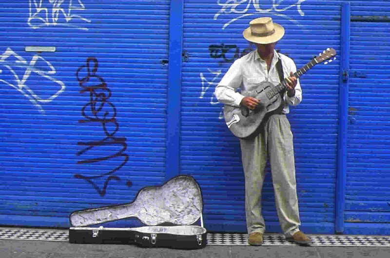 Man Playing Guitar — Blue, Urban