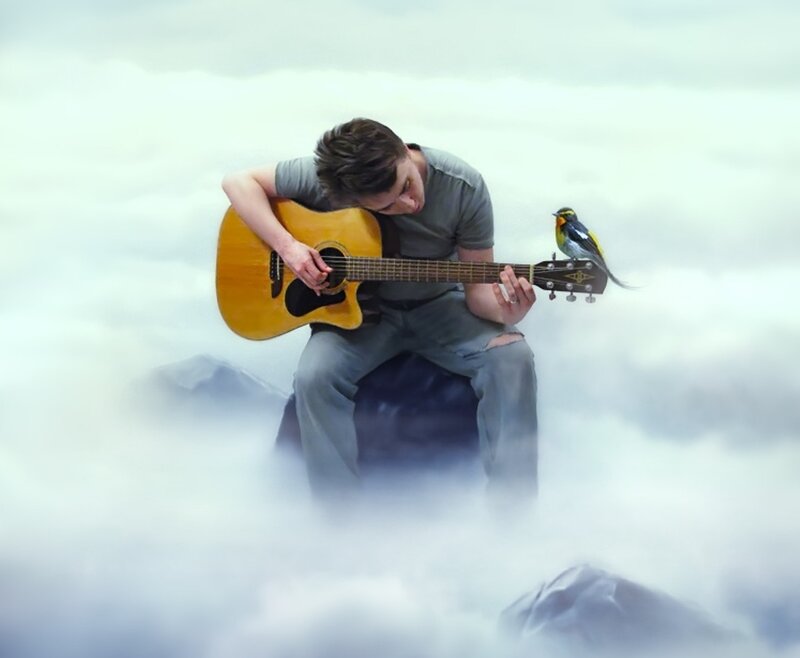 Man Playing Guitar — Gray, Serene