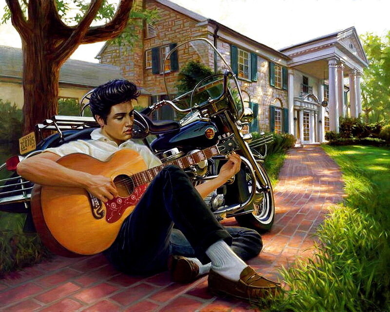 Man Playing Guitar — Green, Serene