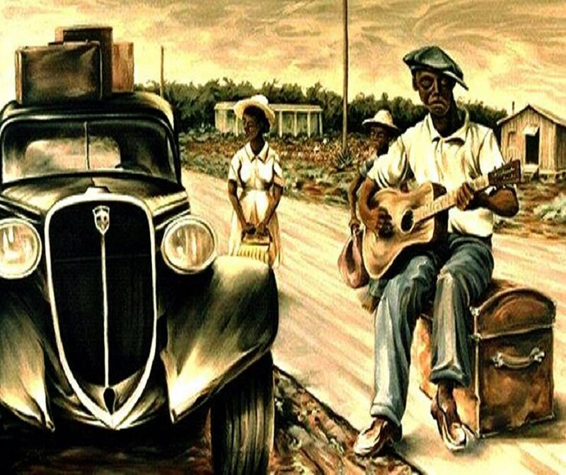 Man Playing Guitar on Road — Brown, Melancholic