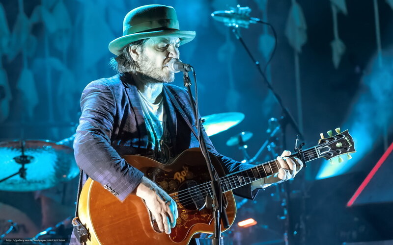 Man Playing Guitar on Stage — Blue, Dramatic