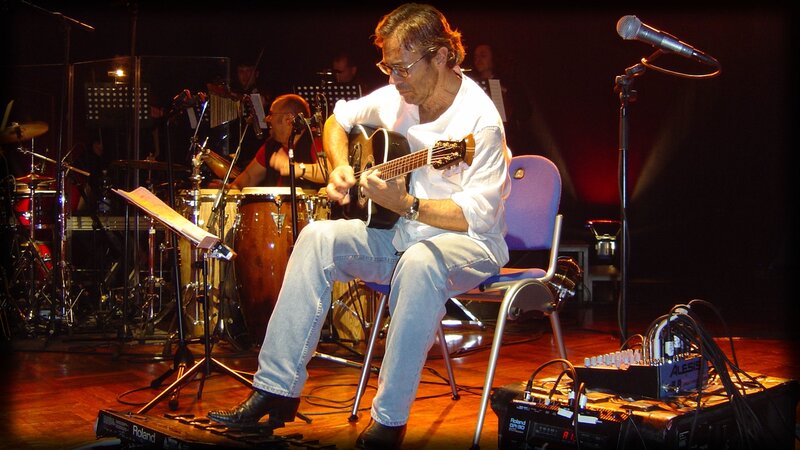 Man Playing Guitar on Stage — Brown