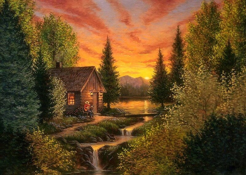 Man Playing Guitar — Orange, Serene