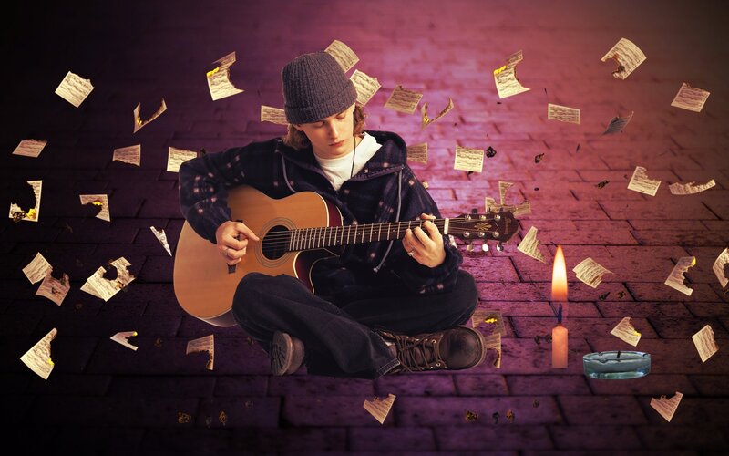 Man Playing Guitar — Purple