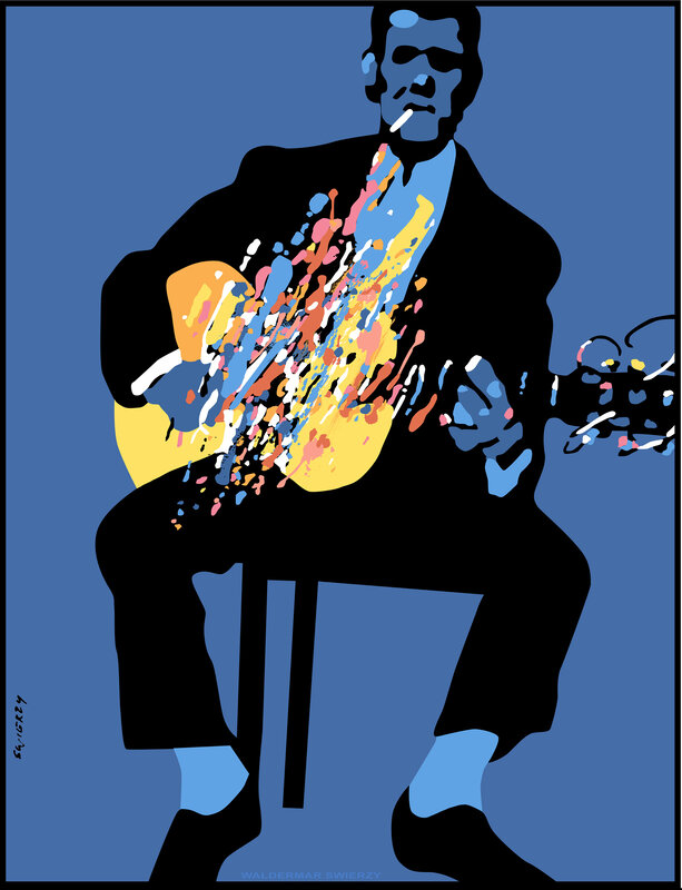 Man playing guitar with splashes