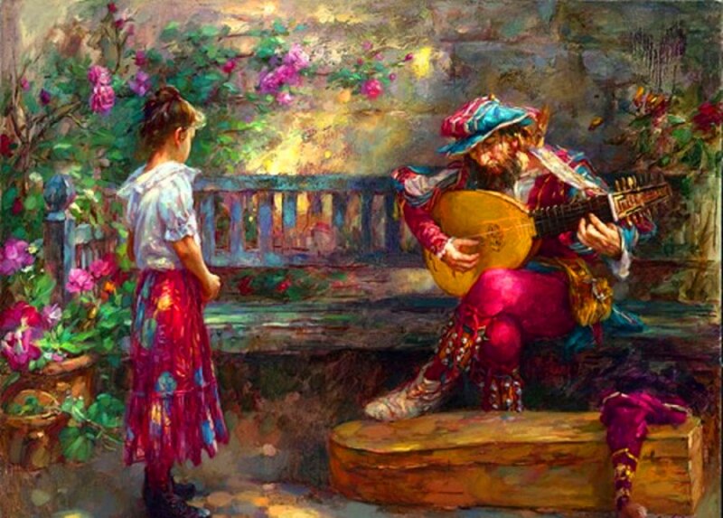 Man Playing Lute for Girl