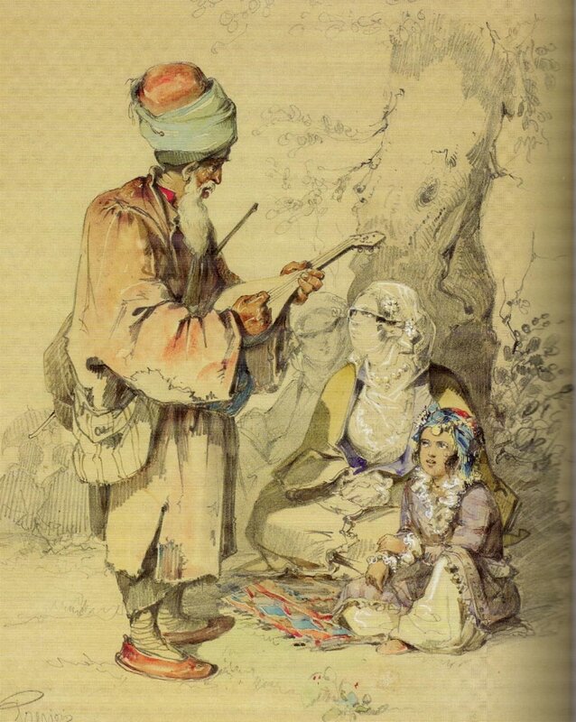 Man Playing Lute for Woman