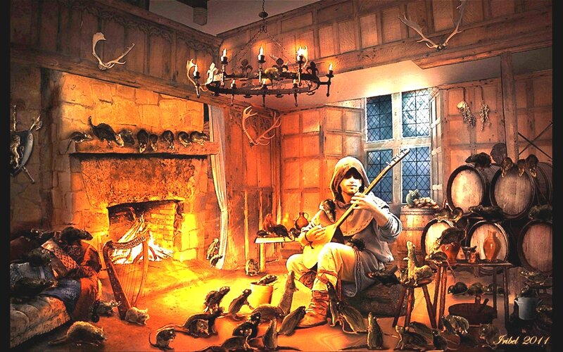 Man Playing Lute in Tavern
