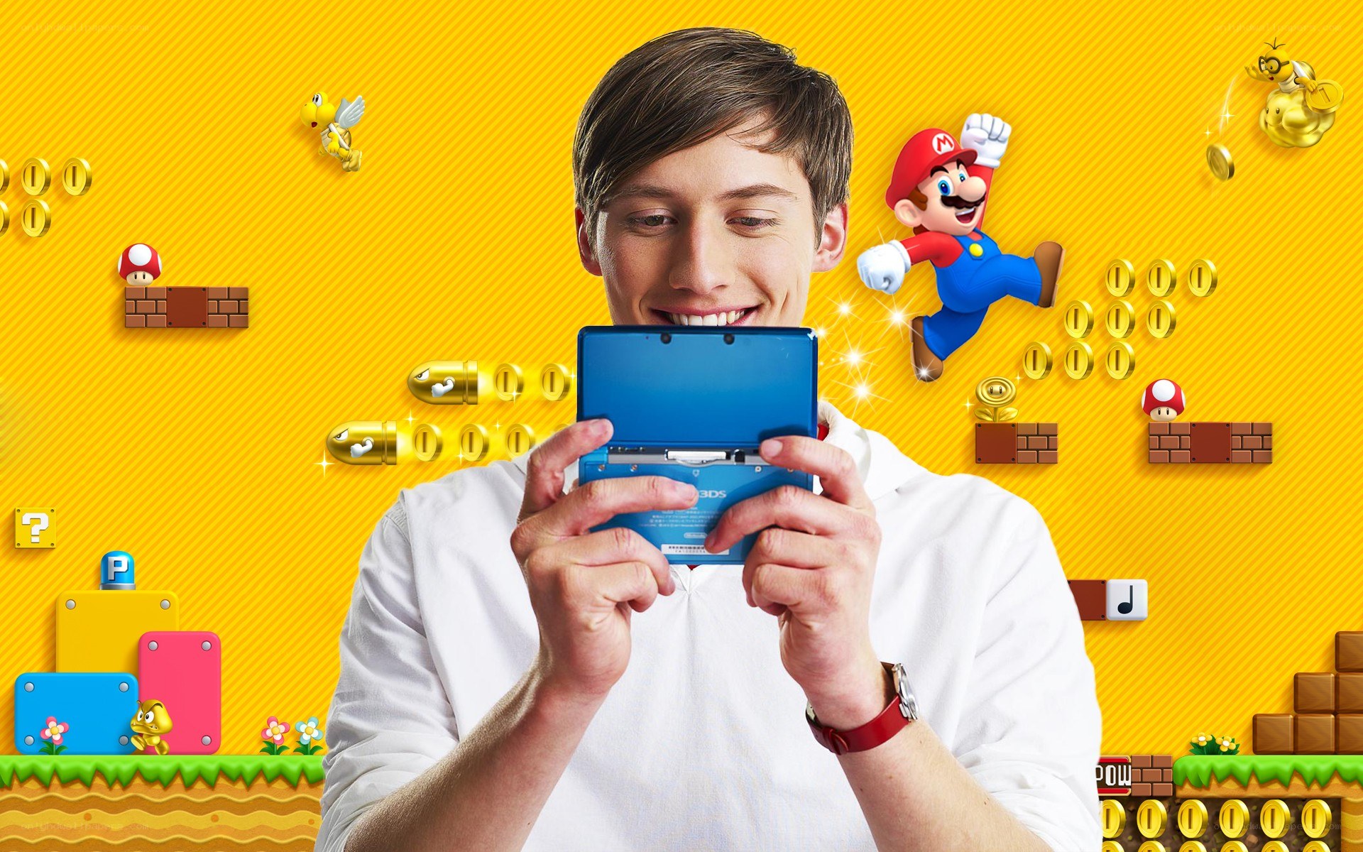 man playing mario on nintendo 3ds