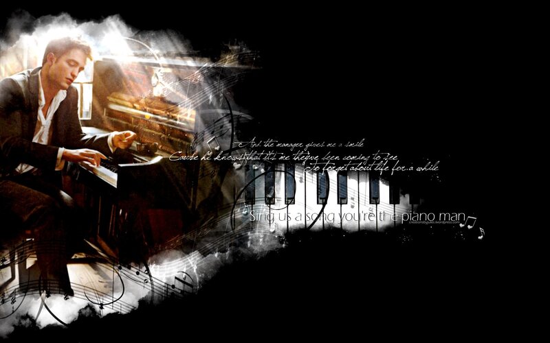 Man Playing Piano — Black, Dramatic, Digital Art