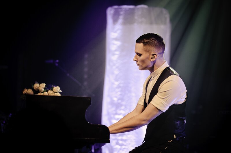 Man Playing Piano — Black, Dramatic, Night, Photograph