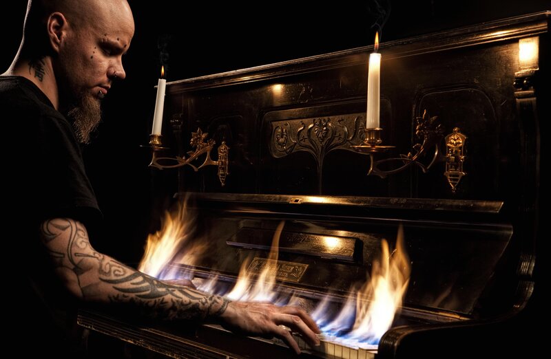 Man Playing Piano — Black, Dramatic, Night