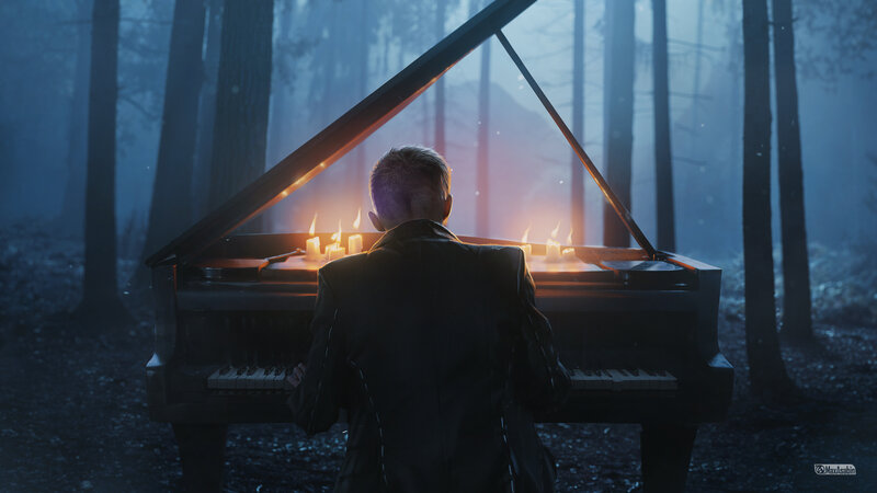 Man Playing Piano — Blue, Dramatic