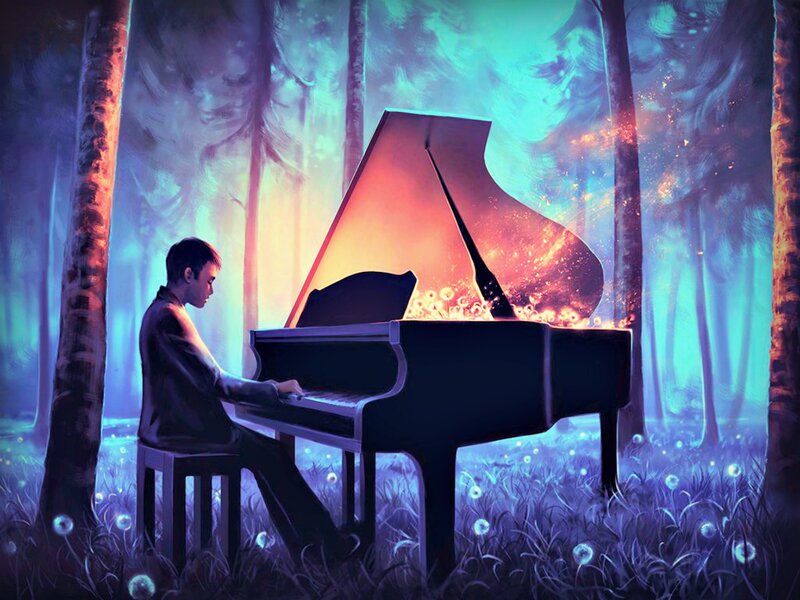 Man Playing Piano — Blue, Dreamy