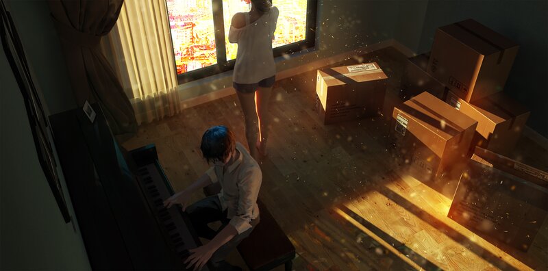 Man Playing Piano — Brown, Dramatic