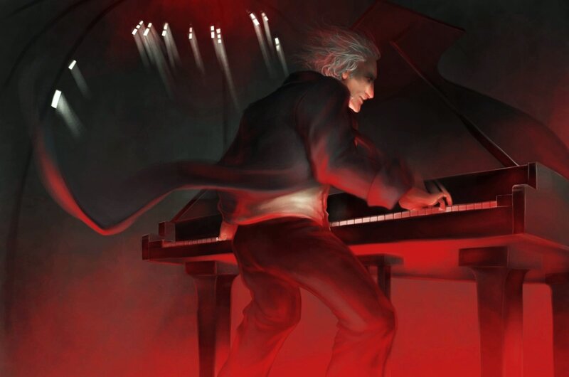 Man Playing Piano — Red