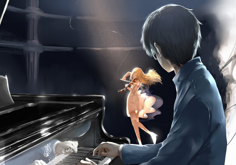 Man Playing Piano with Girl
