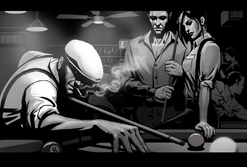 Man Playing Pool — Black, Dramatic