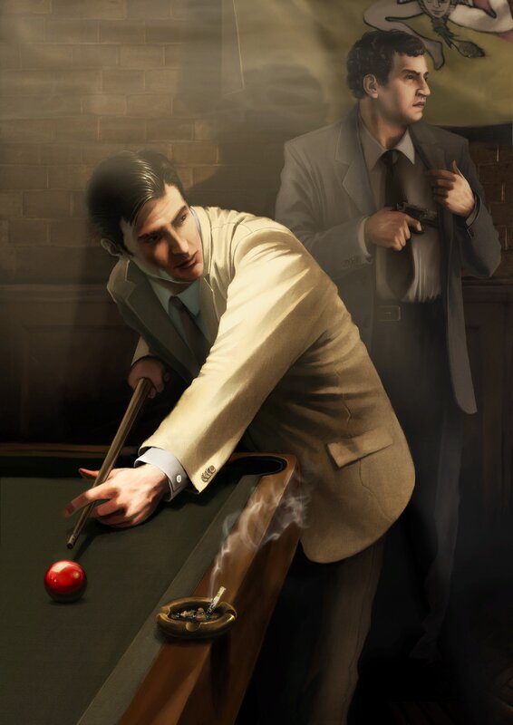 Man Playing Pool — Brown