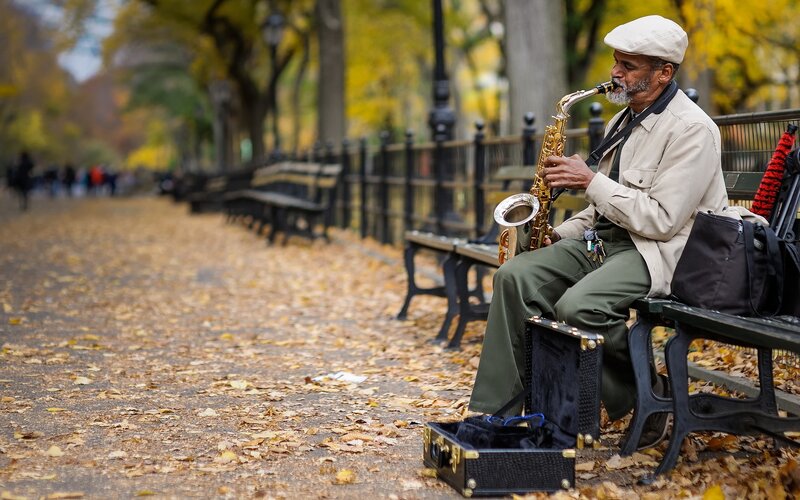 Man Playing Saxophone — Brown, Calm