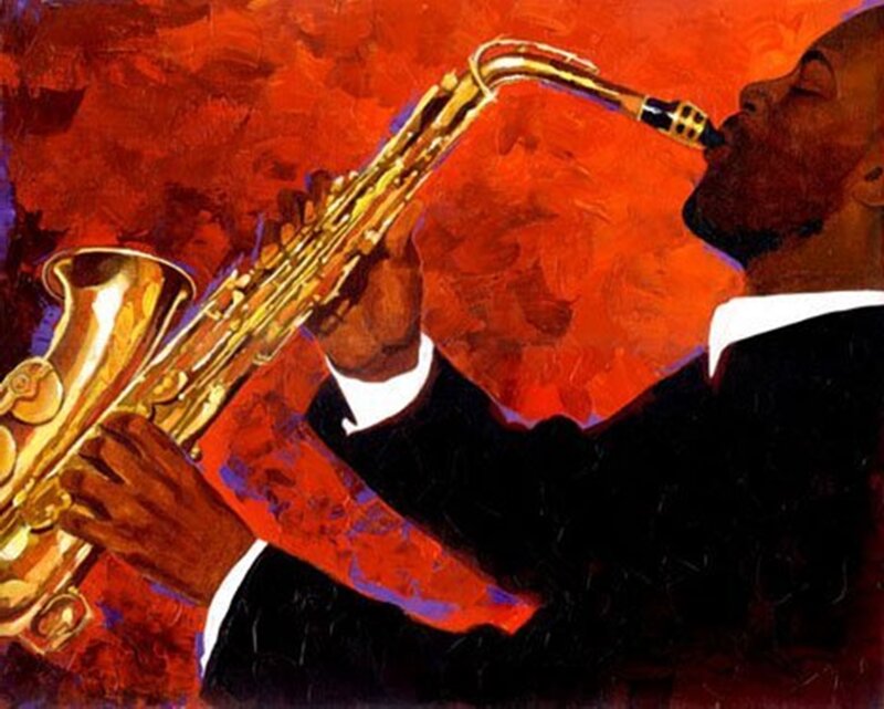 Man Playing Saxophone — Red, Dramatic