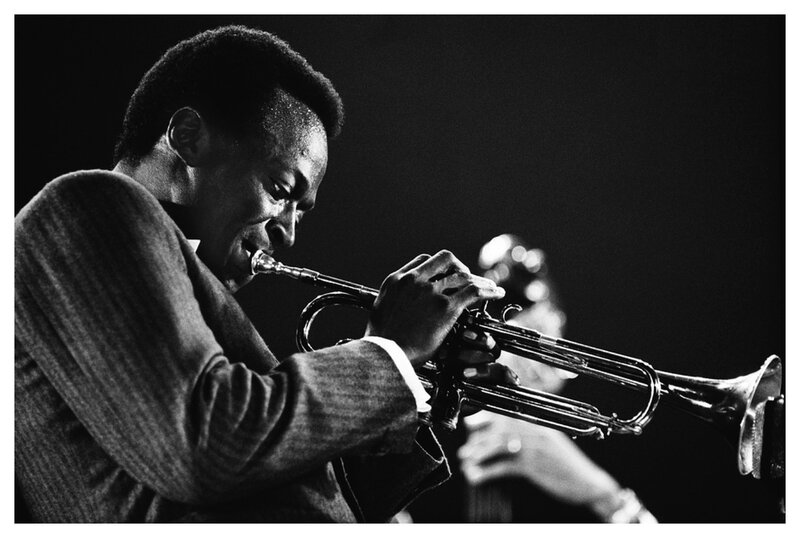 Man Playing Trumpet — Black, Dramatic, Night, Photograph