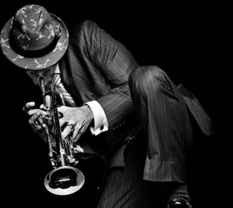 Man Playing Trumpet — Black, Dramatic, Night