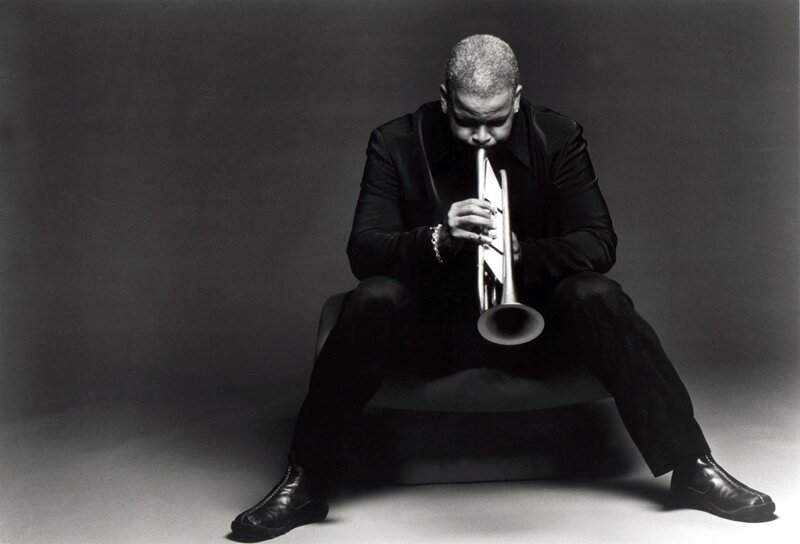 Man Playing Trumpet — Black, Dramatic, Photograph
